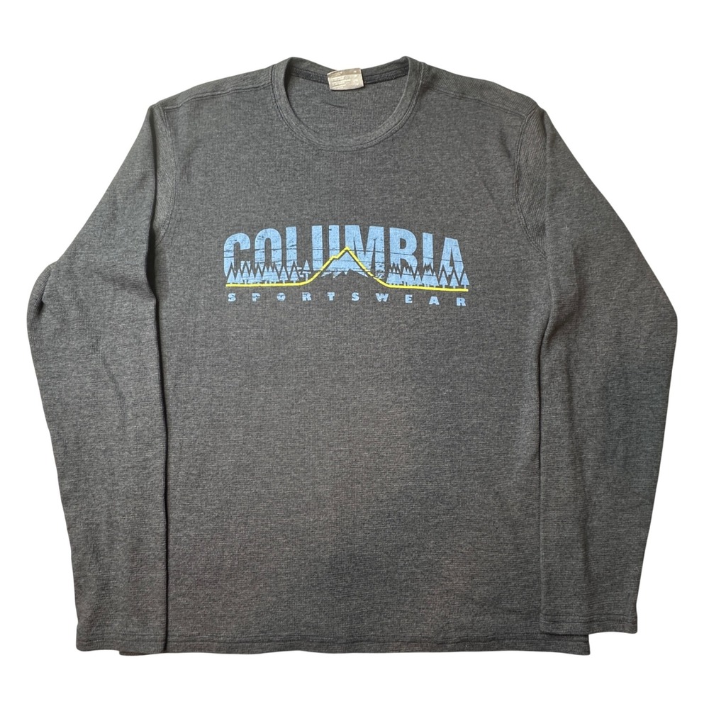 Columbia Shirt‎ Mens M Gray Sportswear Graphic Thermal Long Sleeve Waffle Knit